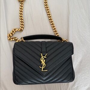Yves Saint Laurent Black College Crossbody Bag with Gold Hardware